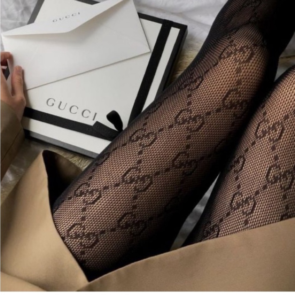 Gucci | NEW Gucci Supremelis Logo Black Net Tights, Size Medium (Fit Sm-Med)